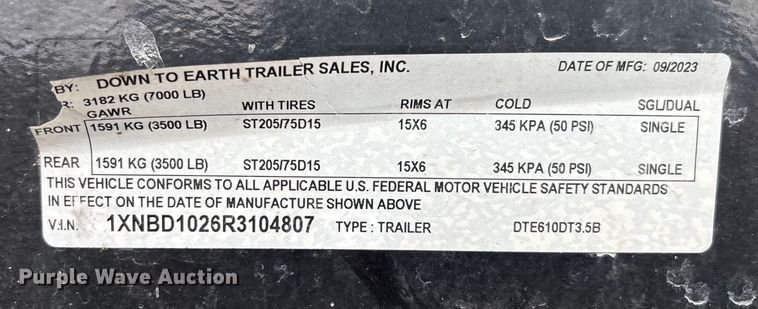 image for item YA1533 2024 Down To Earth DTE610DT3.5B dump trailer