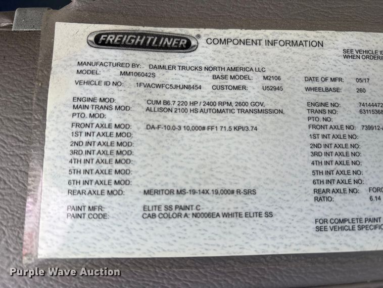 image for item YA1629 2018 Freightliner Business Class M2 box truck