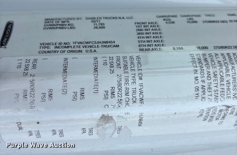 image for item YA1629 2018 Freightliner Business Class M2 box truck