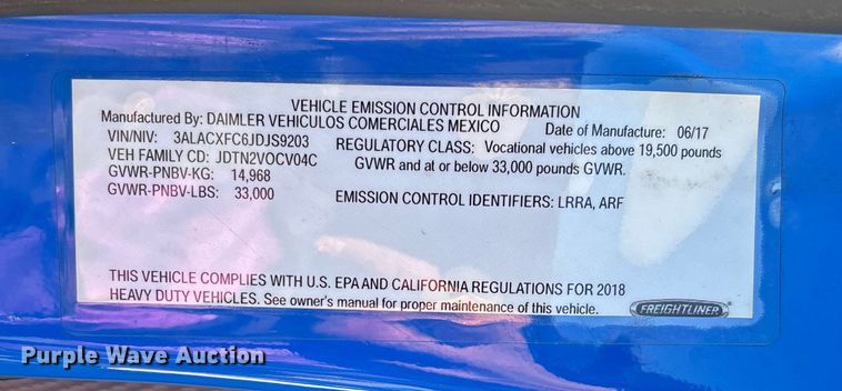 image for item YA1716 2018 Freightliner Business Class M2 box truck