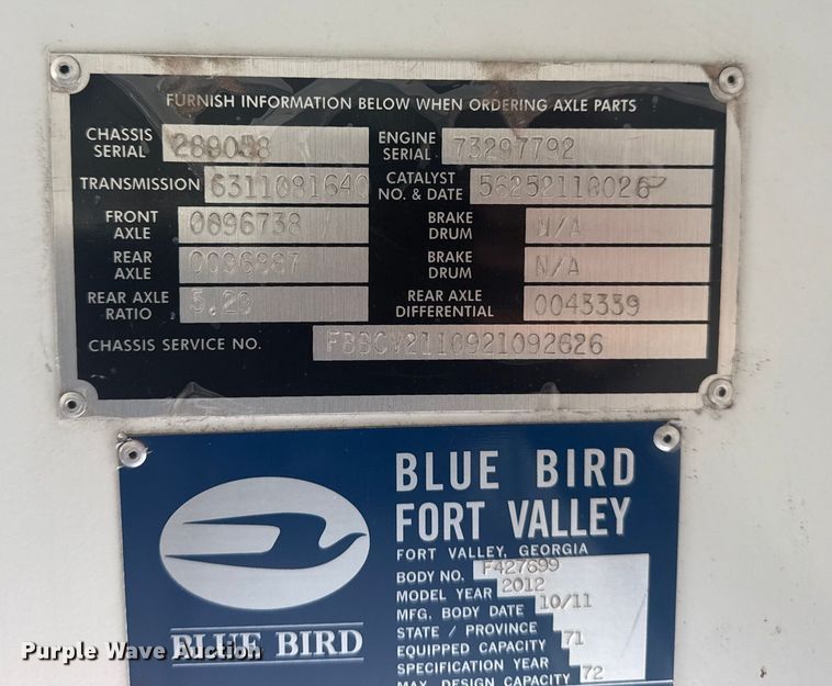 image for item DQ4171 2012 Blue Bird Bb Conventional school bus