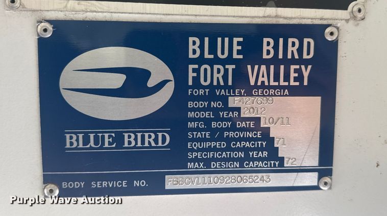 image for item DQ4171 2012 Blue Bird Bb Conventional school bus