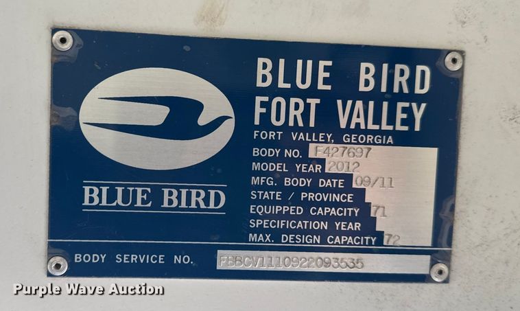 image for item DQ4172 2012 Blue Bird Bb Conventional school bus