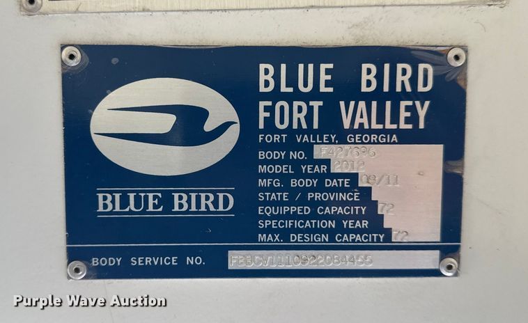 image for item DQ4173 2012 Blue Bird Bb Conventional school bus