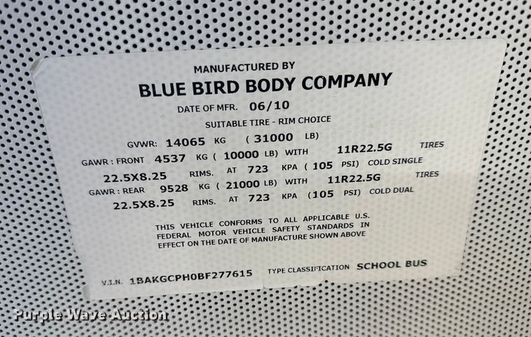 image for item DQ4174 2011 Blue Bird Bb Conventional school bus