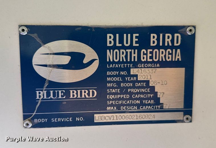 image for item DQ4174 2011 Blue Bird Bb Conventional school bus