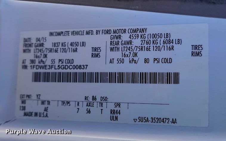 image for item DT0813 2016 Ford E350 utility van