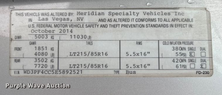 image for item DT6487 2014 Mercedes Benz Sprinter bus