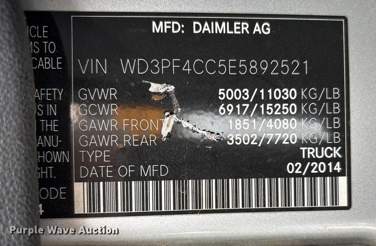 image for item DT6487 2014 Mercedes Benz Sprinter bus