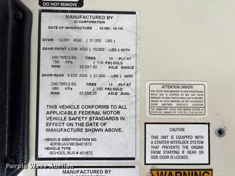 image for item DT6488 2012 IC Bus PB105 school bus