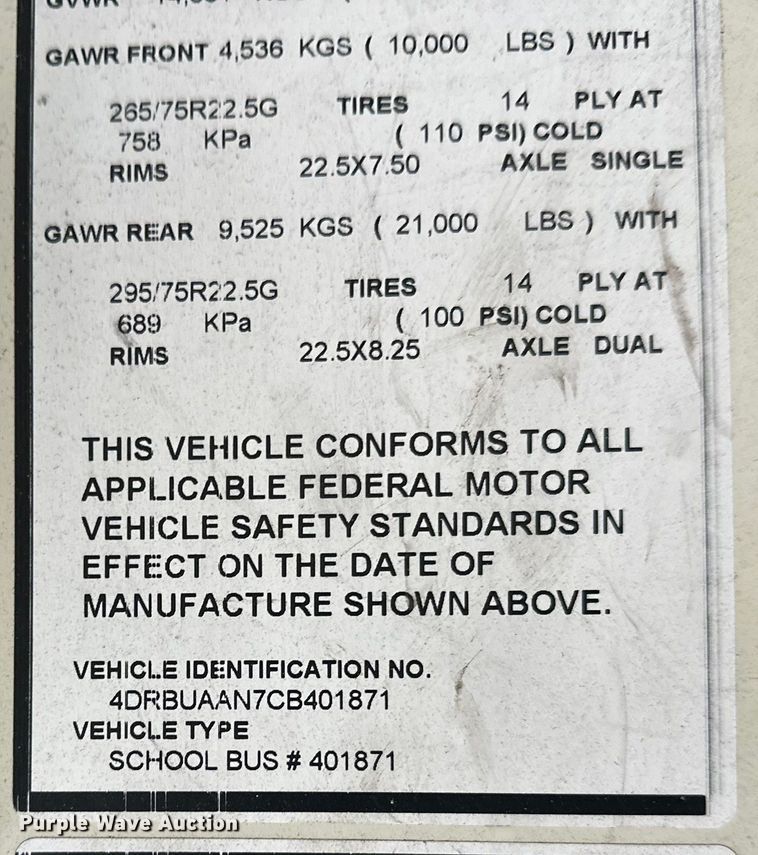 image for item DT6489 2012 IC Bus PB105 school bus