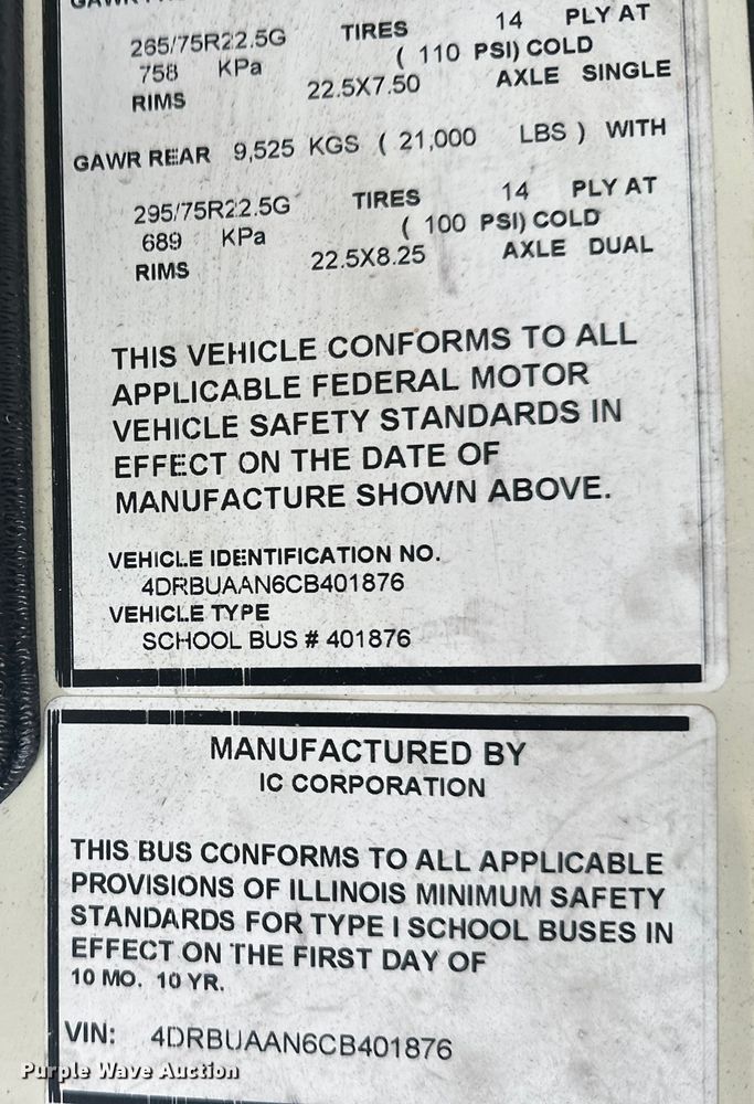 image for item DT6490 2012 IC PB105 school bus