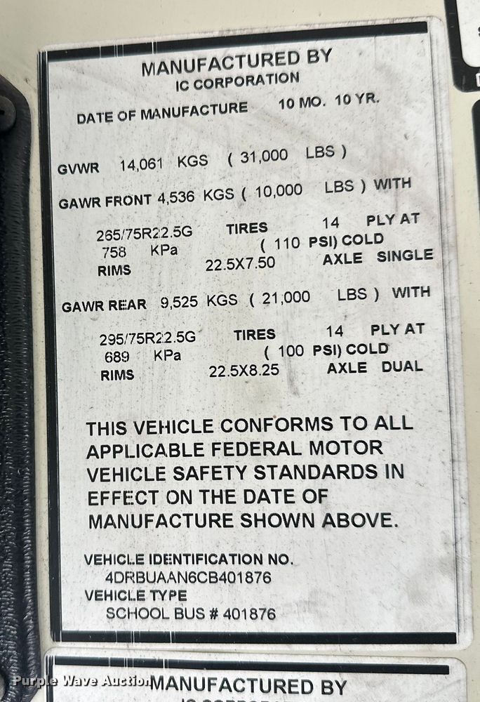 image for item DT6490 2012 IC PB105 school bus
