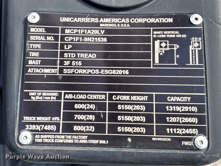 image for item DU0340 2018 UniCarriers CFS40 forklift