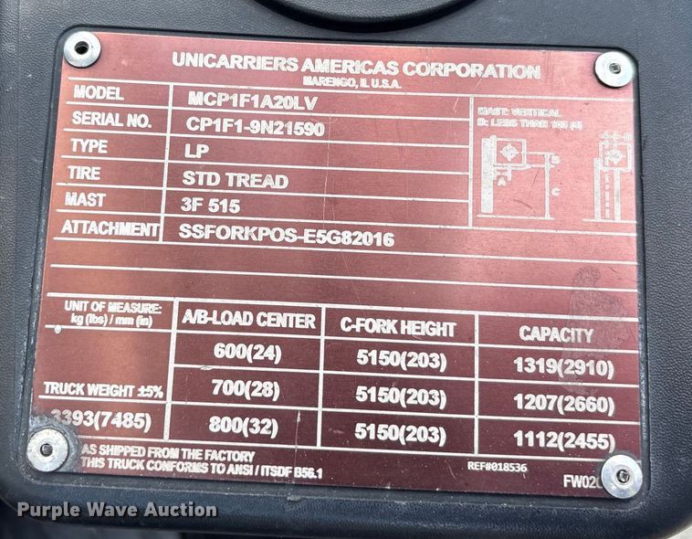 image for item DU0341 2018 UniCarriers CFS40 forklift