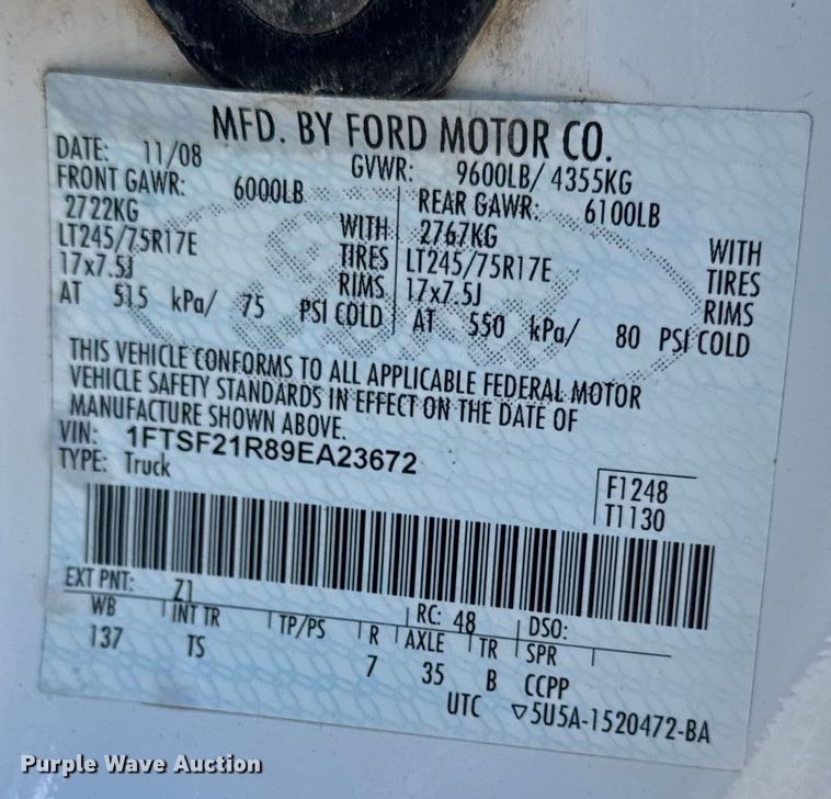 image for item EA2187 2009 Ford F250 Super Duty XL utility bed pickup truck