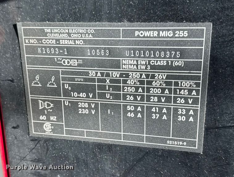 image for item EA2189 Lincoln Electric  Power Mig 225 welder