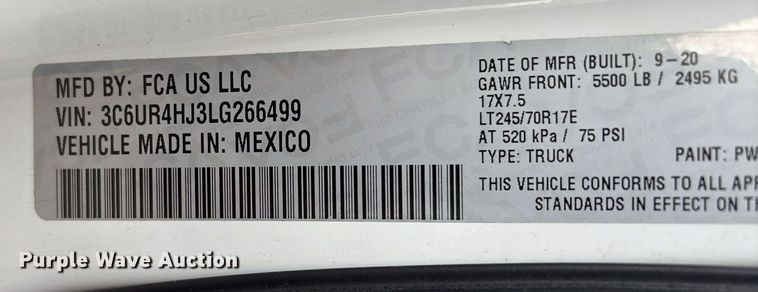 image for item EA7146 2020 RAM 2500 Crew Cab pickup truck