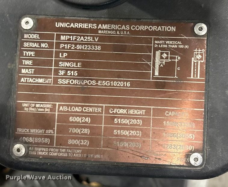 image for item EA7897 2018 UniCarriers PF50 forklift