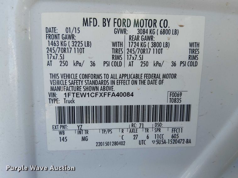 image for item EC1279 2015 Ford F150 SuperCrew pickup truck