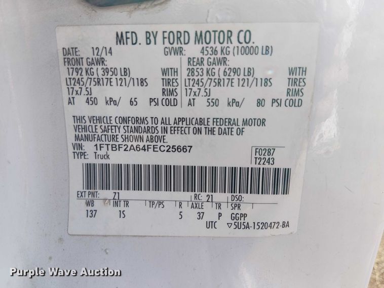 image for item EC1287 2015 Ford F250 Super Duty utility bed pickup truck