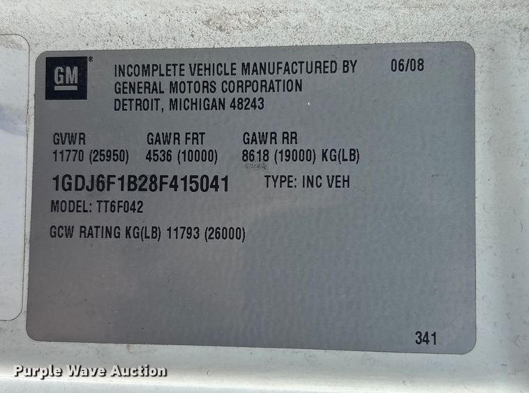 image for item EC3868 2008 GMC T6500 box truck