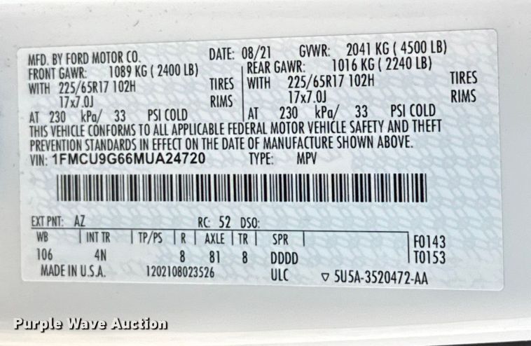 image for item EE3431 2021 Ford Escape SE SUV