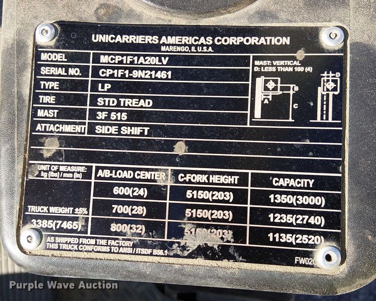 image for item EE5061 2017 UniCarriers CFS40 forklift