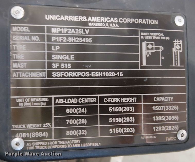 image for item EE5063 2019 UniCarriers PF50 forklift