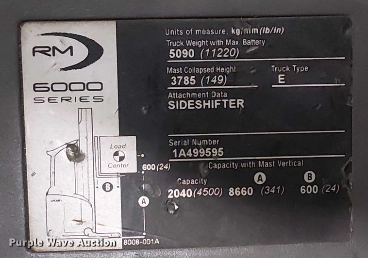 image for item EE5064 2017 Crown RM6095S-45 reach truck