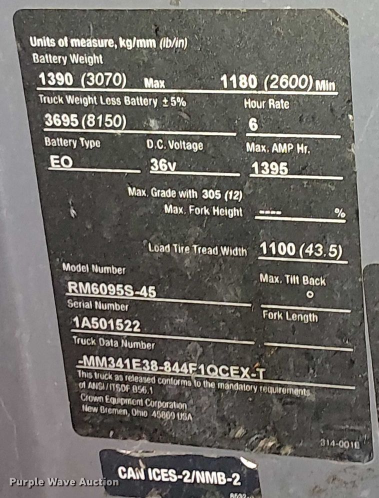 image for item EE5070 2017 Crown RM6095S-45 order picker