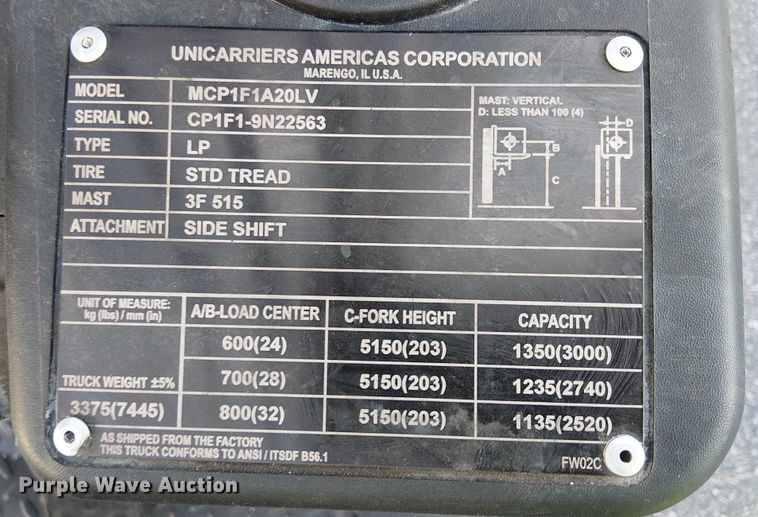 image for item EE5074 2019 UniCarriers CFS40 forklift