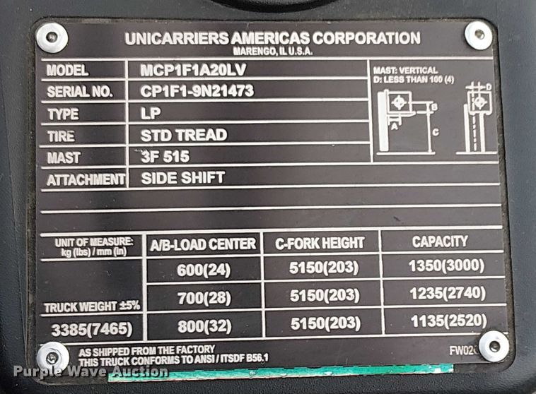 image for item EE5075 2017 UniCarriers CFS40 forklift