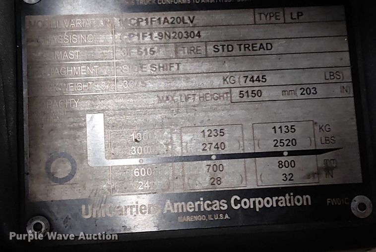 image for item EE5076 2016 UniCarriers CFS40 forklift