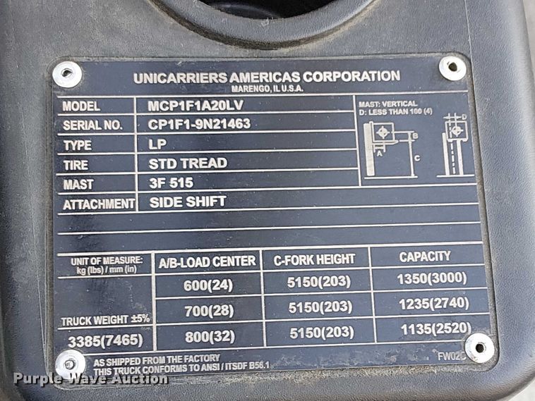 image for item EE5077 2017 UniCarriers CFS40 forklift