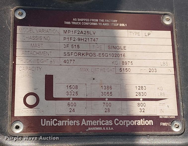 image for item EE5080 2016 UniCarriers PF50 forklift