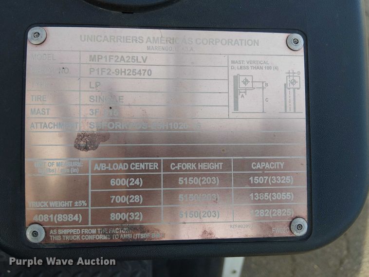 image for item EE5081 2019 UniCarriers PF50 forklift