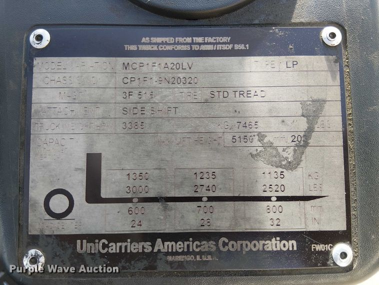 image for item EE5082 2016 UniCarriers CFS40 forklift