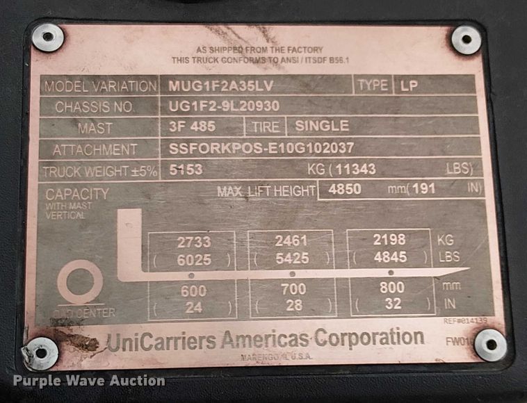 image for item EE5086 2016 UniCarriers PF70 forklift