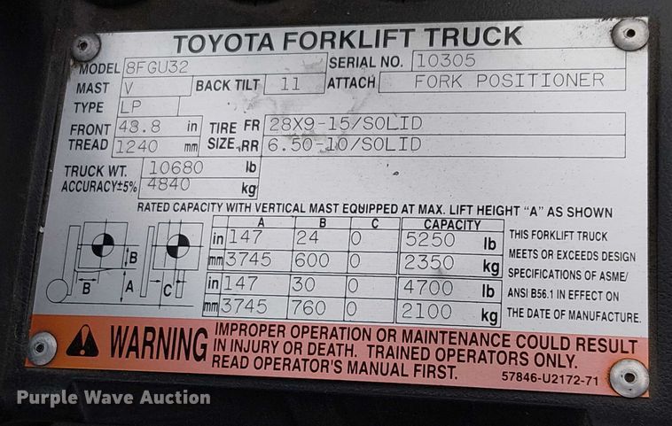 image for item EE5088 2007 Toyota 8FGU32 forklift