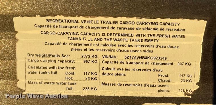 image for item EF6235 2019 Avenger Forest River camper