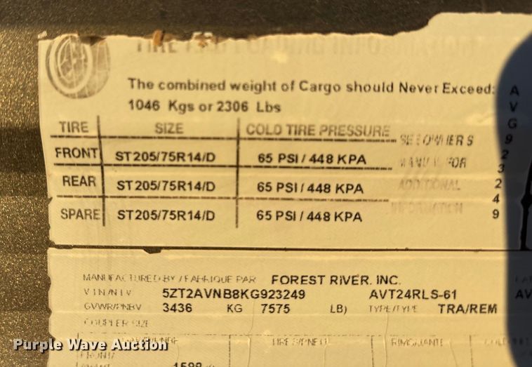 image for item EF6235 2019 Avenger Forest River camper