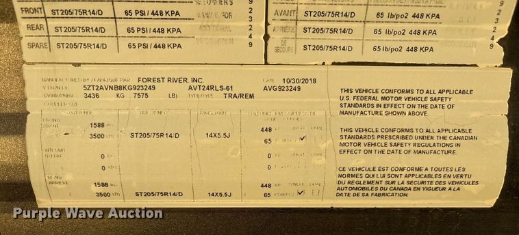 image for item EF6235 2019 Avenger Forest River camper