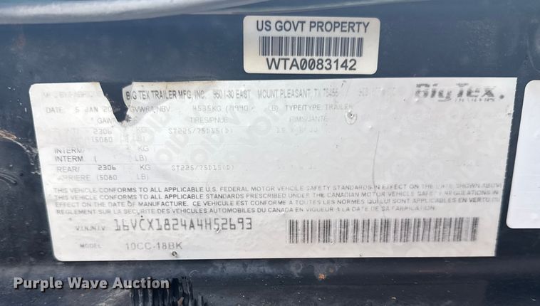 image for item EG1805 2010 Big Tex utility trailer