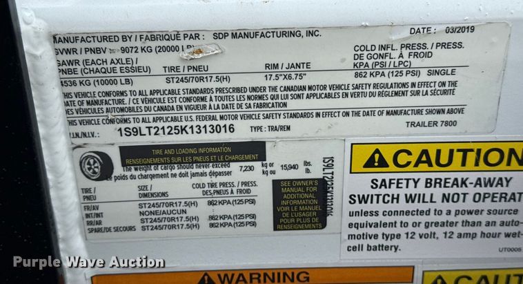 image for item EG1807 2019 SDPM utility trailer