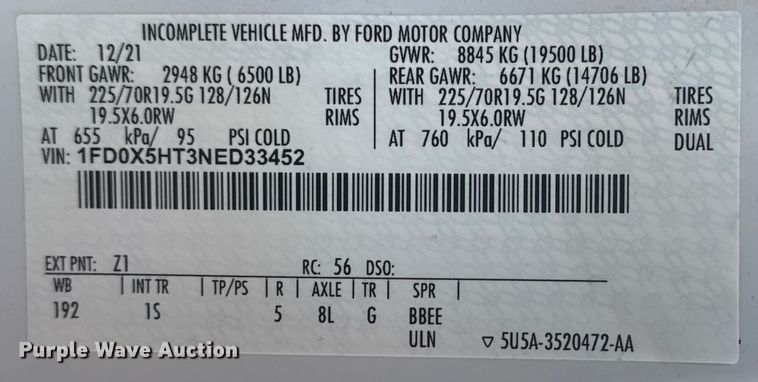 image for item EG1825 2022 Ford F550 Ext. Cab truck cab and chassis