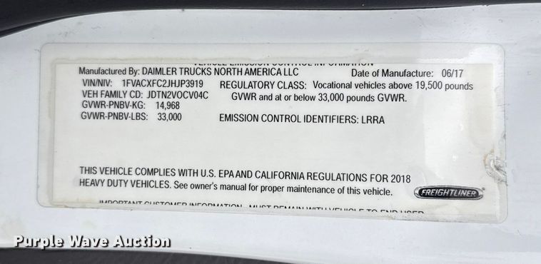 image for item EG1830 2018 Freightliner M2106 refrigerated truck