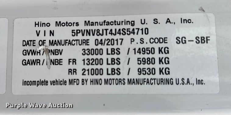 image for item EG1836 2018 Hino 338 flatbed truck