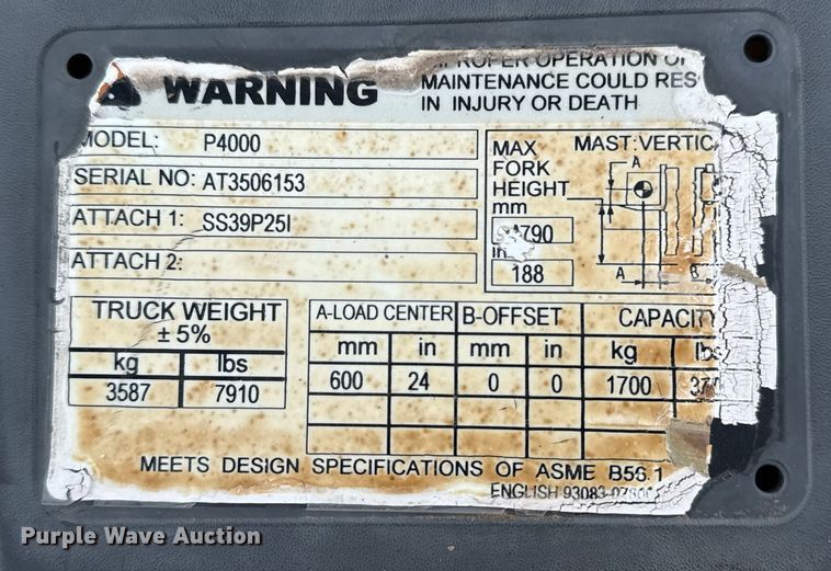 image for item EG1855 Caterpillar P4000 forklift