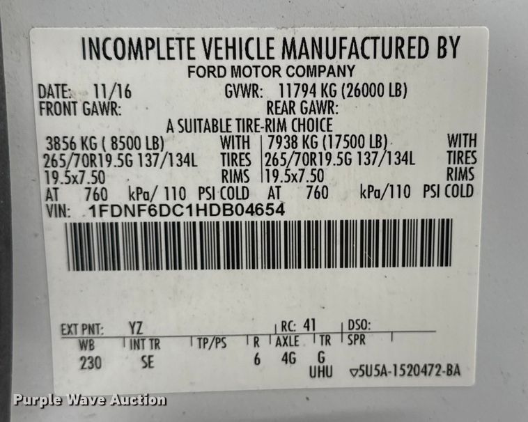 image for item EG1880 2017 Ford F650 Super Duty box truck